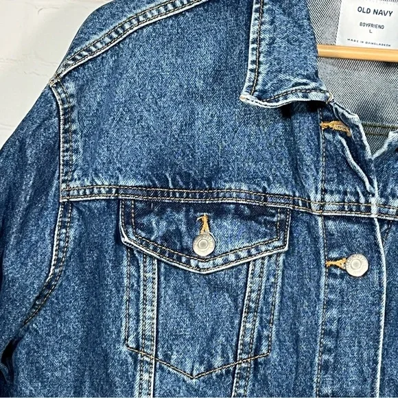 Old Navy Boyfriend Trucker Denim Jean Jacket Womens Size Large Blue - Picture 5 of 11